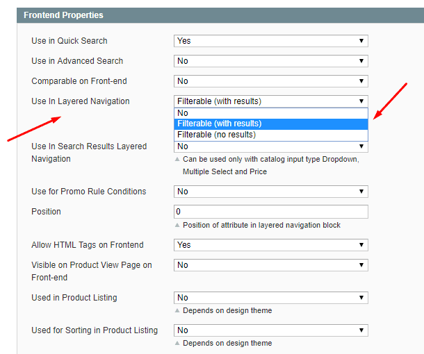 Magento filter settings