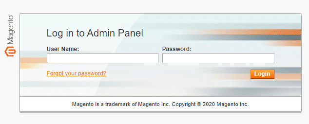 Magento admin panel login
