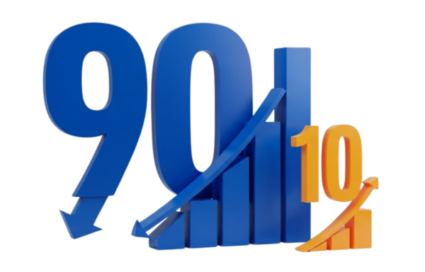 grafika percent, kde 90 – 95 % obchodov nefunguje ziskovo a len 10 % sa stane skutočne profitujúcimi